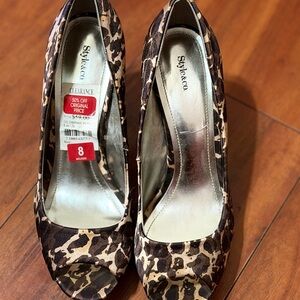 Style & Co. Animal Print Peep Toe Heels - Brown and Black